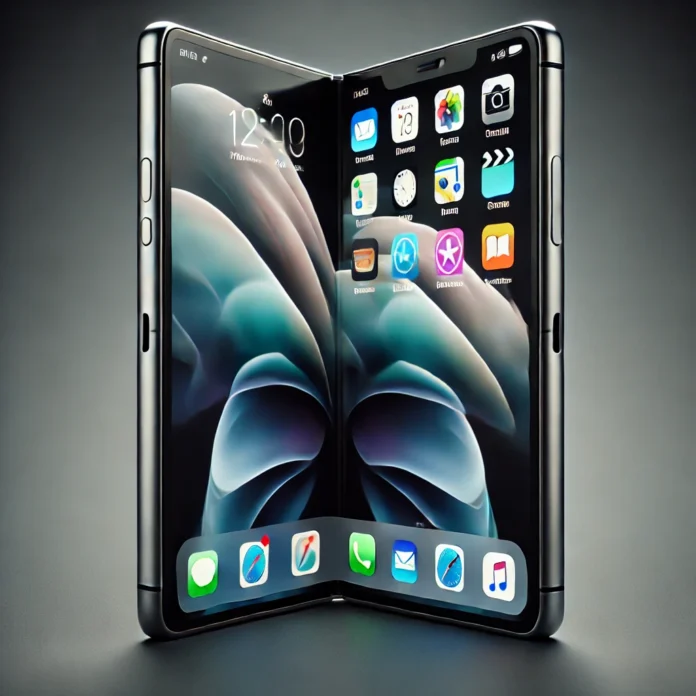 Here is a speculative design of what a foldable iPhone could look like. It combines Apple's sleek, premium aesthetic with innovative folding technology, offering a seamless transition between compact phone mode and an expanded tablet-like screen.